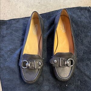 Coach Black Leather Buckle Loafers